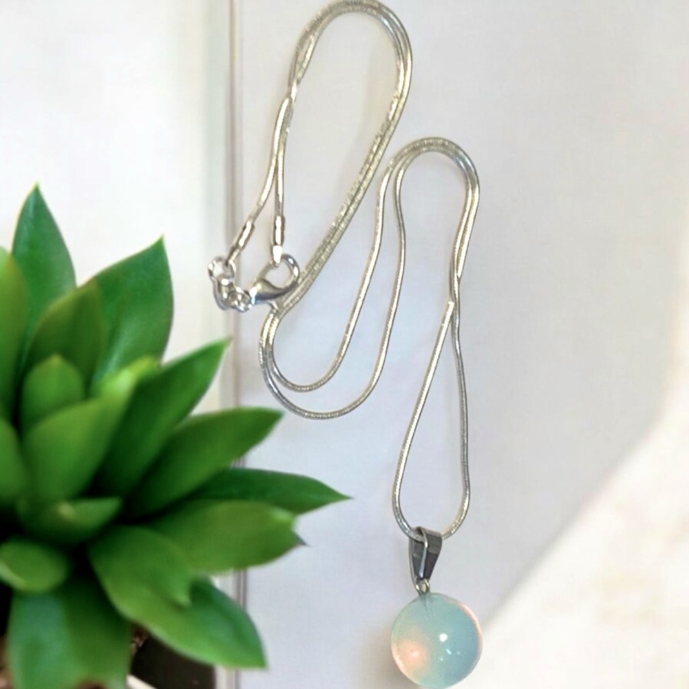 Moonstone Round Pendant & Sterling Necklace With Snake Chain & Lobster Clasp - Picture 7 of 8